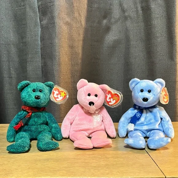 Extremely Rare Ty Beanie Babies 1999 Holiday Teddy, Sakura II, and